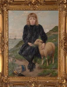 Fillette Et Son Mouton Dans Les Dunes