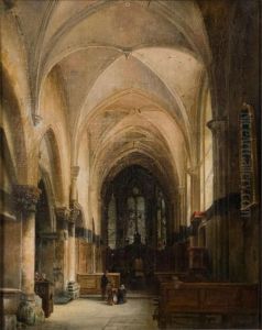 Interior Of The Amiens Cathedral by Charles Louis Lesaint
