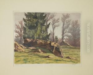 Farbholzschnitt "spatherbst" by Paul Leschhorn