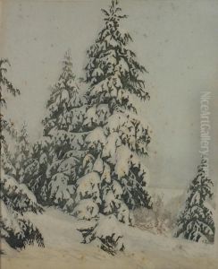 Farbholzschnitt "wintertag" by Paul Leschhorn