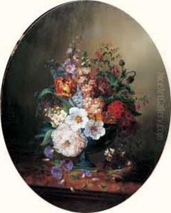Nid Et Fleurs Sur Un Entablement by Ange Louis Guillaume Lesourd De Beauregard