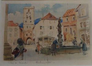 Place Du Marche A Ribeauville by Louis Ernest Lessieux