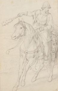 Ausschnitt Geharnischter Reiter Mit Streitaxt by Carl Friedrich Lessing