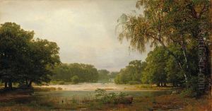 Bewaldete Landschaft Mitwasserteich by Carl Friedrich Lessing