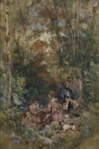 Personnages Assis A L'oree Du Bois by Emile Aubert Lessore