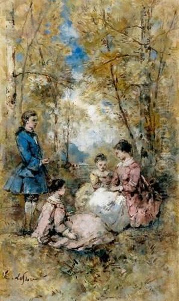 Couple Et Deux Enfants Dans Un Parc - view 1