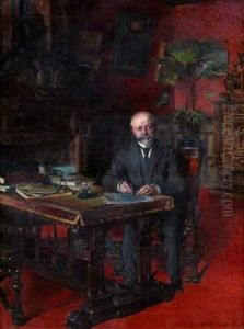 Portrait D'homme A Son Bureau. by Henri Victor Lesur