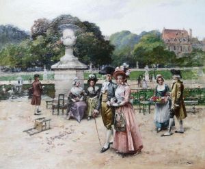 Park Scene With Galant Company by Henri Victor Lesur