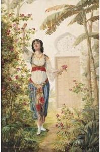 < Jeune Femme Du Harem Cueillant Des Roses >. thumbnail