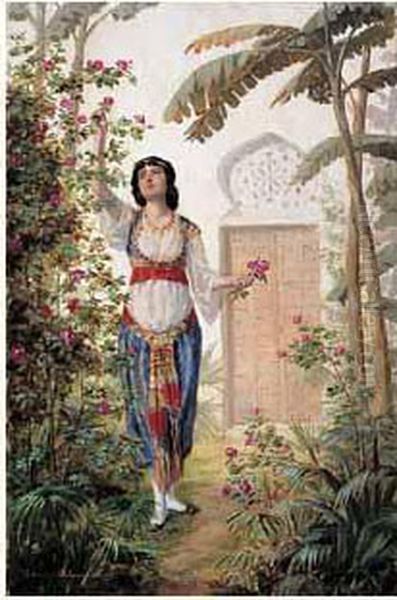 Jeune Orientale Cueillant Des Roses - view 1