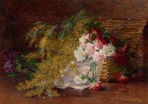 Ein Weidenkorb Mit Mimosen by Louis Letsch