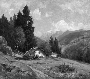 "bauernhaus In Den Alpen". Sign. Ol Auf Lwd. 66,5 X 76,5 Cm. Rahmen by Oskar Leu