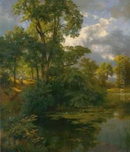 Bewaldete Mittelgebirgslandschaft. by Otto Friedrich Leu