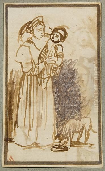 Mother And Child, With A Dog - view 1
