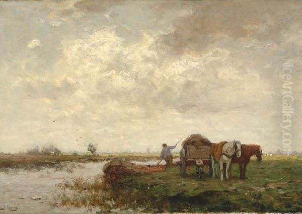 Landscape With A Farmer By A Canal With A Haycart - view 1