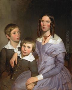 Portrait Einer Dame Mit Ihren Zwei Sohnen by Emmanuel Gottlieb Leutze