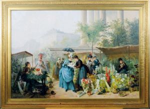 Flower Market By The Madeleine, Paris by Henri-Louis Levasseur