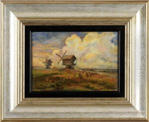 Sommerlandschaft Mit Windmuhlenpaar by Petr Alekseevich Levchenko