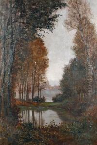 A Woodland Pool by Giuseppe Augusto Levis