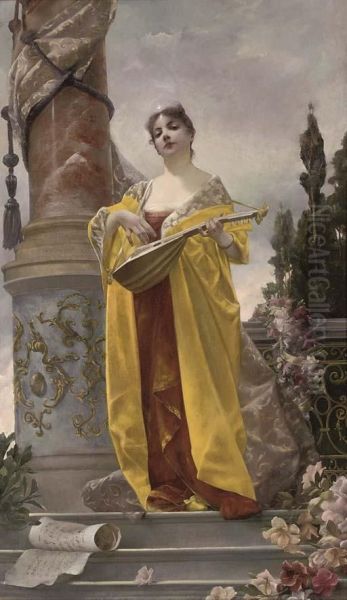 A Maiden Playing The Lute - view 1