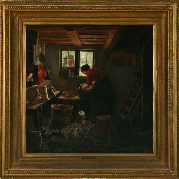 Kitchen Interior With Man Watching The Girl Throught The Window - view 1