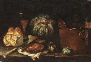 Natura Morta Con Zucca, Fichi, Pentola Di Rame, Pane E Salame