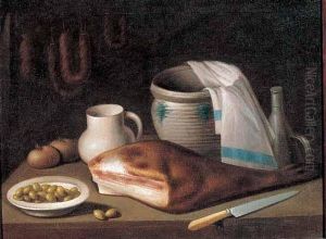 Natura Morta Con Prosciutto, Brocca E Olive