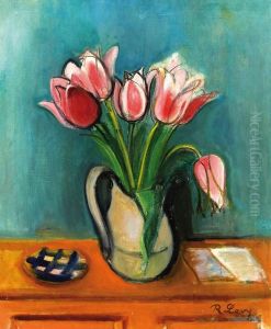Vase Mit Roten Tulpen by Rudolf Levy