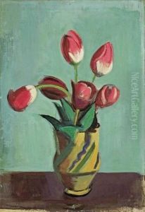 "rote Tulpen In Keramikkrug"