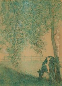 Vache Au Bord De La Riviere by Lucien Levy-Dhurmer