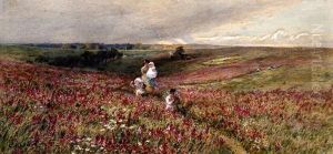 Mother And Children In A Wild Flower Meadow Before A Landscape Mother And Children In A Wild Flower Meadow Before A Landscape