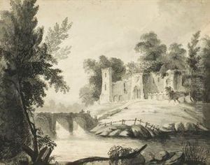 Chateau Dans La Campagne Anglaise En Bord De Riviere by Lewis, Frederick Christian