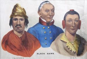 Portrait Of Black Hawk With His Son And The Winnebago Prophet by James Otto Lewis