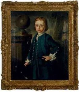 Portrait Of A Young Boy Wearing A Blue Coat, Standing In Alandscape by John Frederick Lewis