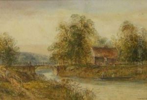 River Scene With Figures In A Punt