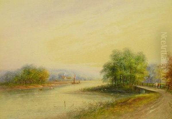 Figures In A Wooded River Landscape - view 1