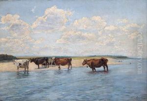 Landscape, River And Cows