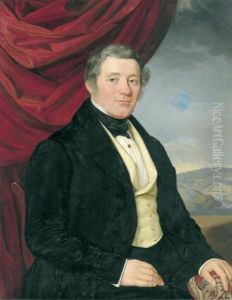 Eleganter Herr Vor Landschaftshintergrund by Eduard Friedrich Leybold