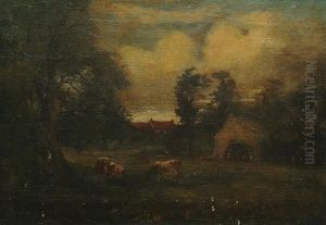 Cows Grazing By A Watermill by Otto Leyde