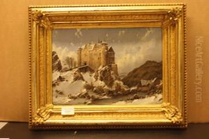 Burcht In Winters Heuvellandschap by Carl Julius Leypold