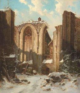 The Remains Of A Monastery In Winter by Carl Julius Leypold