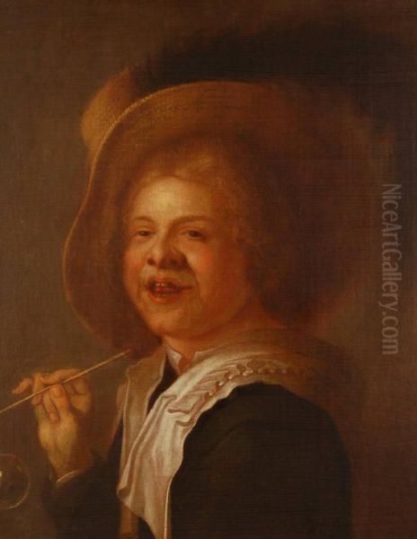 Portrait Of A Young Boy Blowing Bubbles - view 1