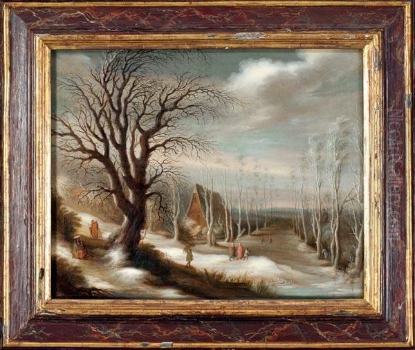 Paesaggio Innevato Con Figure In Cammino - view 1