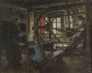 Figures In A Cottage Interior by Leon Augustin Lhermitte