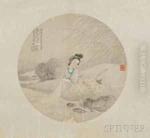 Woman With A Basket By The Water by Jiang Lian