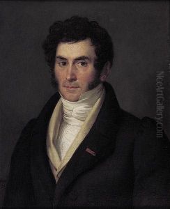 Portrait Of A Handsome Gentleman In A Black Suit With Red Lapel Ribbon