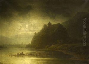 Nachtliche Uferlandschaft Mit Burg. by Wilhelm Lichtenheld