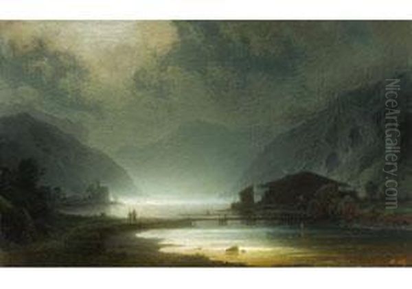 Alpenseelandschaft Im Mondschein - view 1