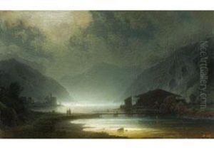 Alpenseelandschaft Im Mondschein by Wilhelm Lichtenheld