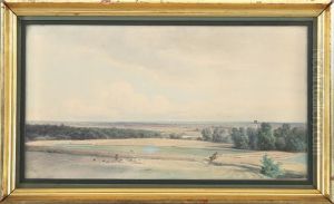 Open Field Landscape With Churches by Wilhelm Lichtenheld